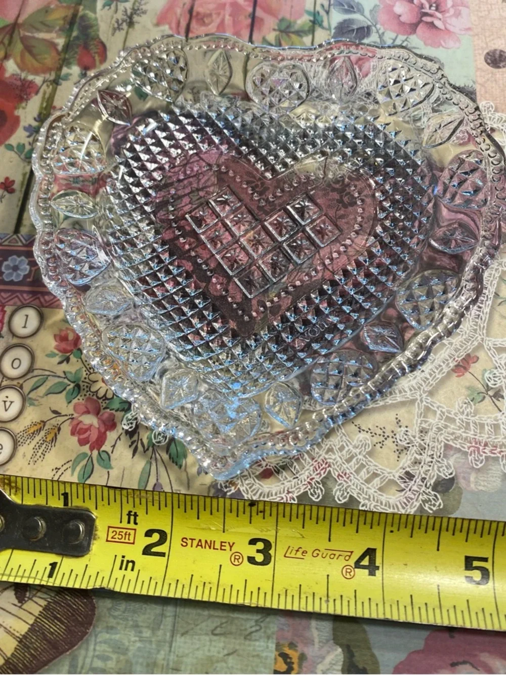 Vintage Avon Fostoria Diamond Point Clear Glass Heart Shape Trinket jewelry dish